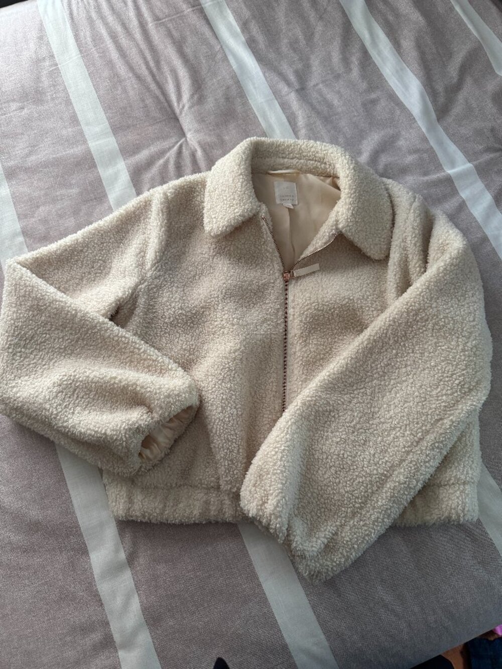 EUC Lauren Conrad Cream Sherpa Zip Jacket Sz L